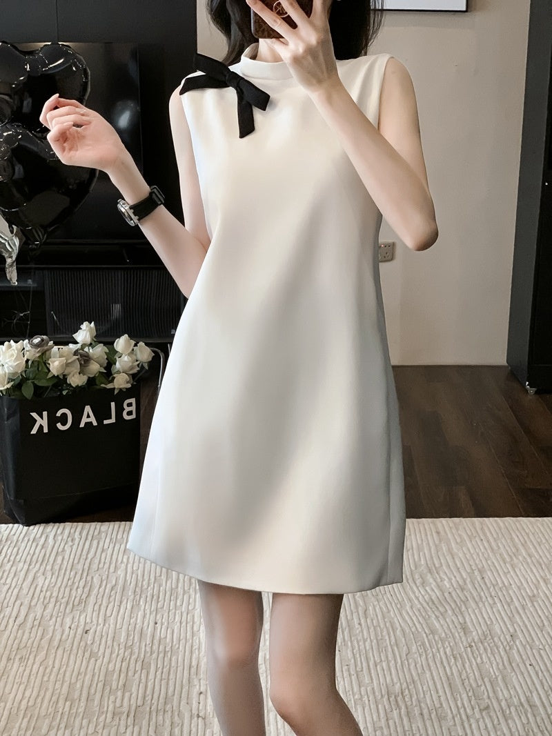 Sleeveless Classic Style Bow Vest Dress Women