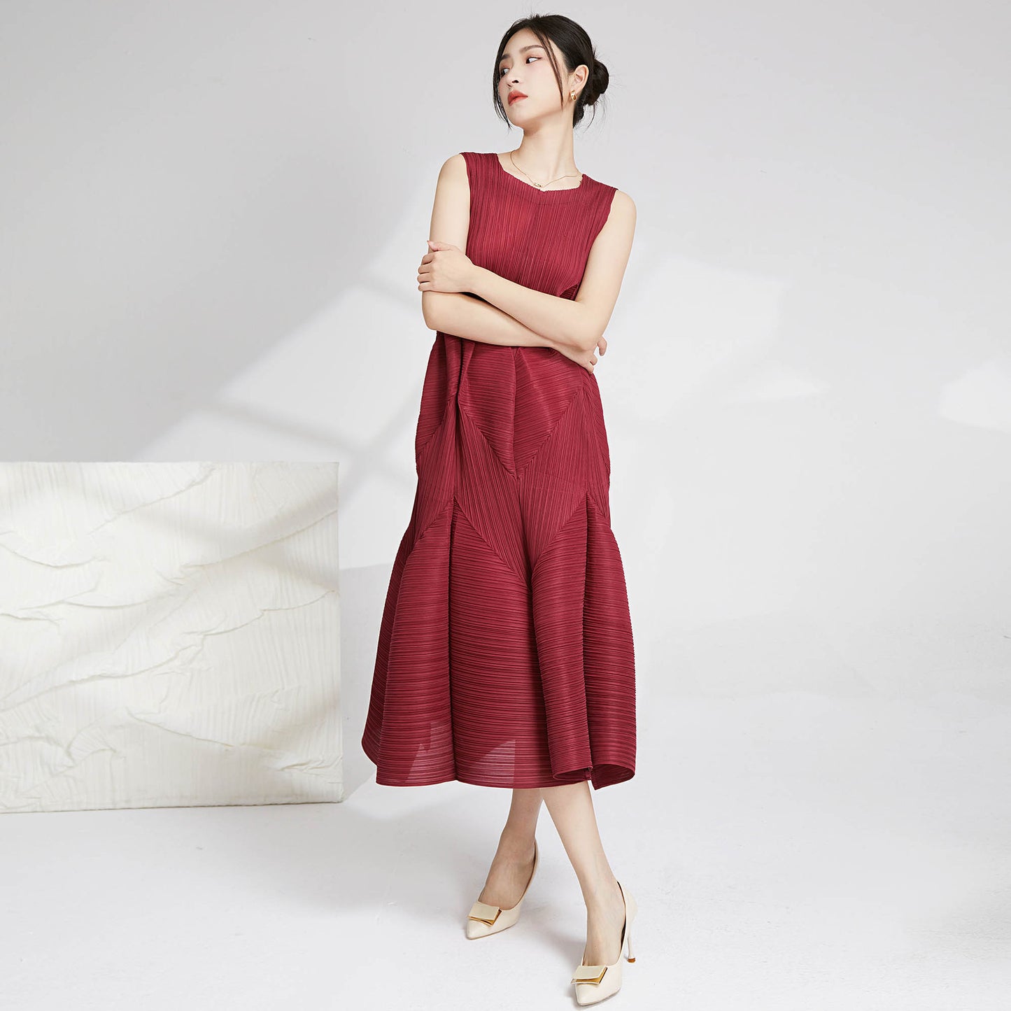 Pleated Dress Loose Slim Fit Sleeveless