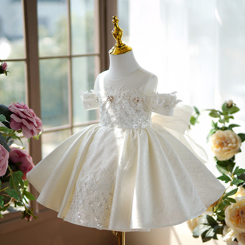 Off-shoulder Pettiskirt Host Year-old Piano Performance Costume