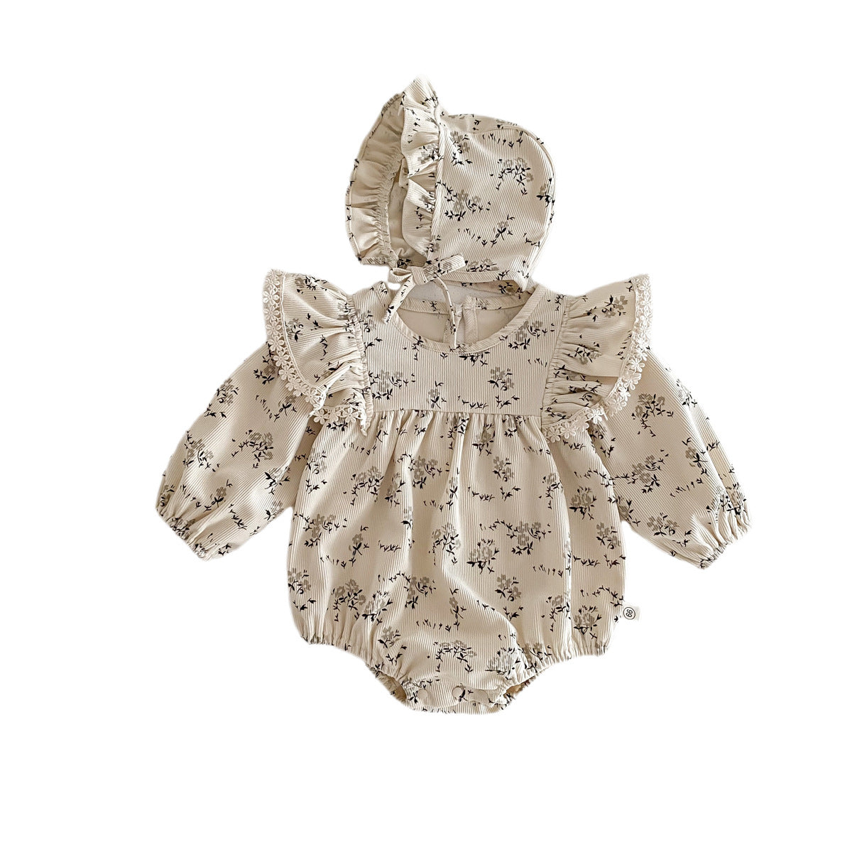 Spring And Autumn Long-sleeve Jumpsuit Baby Girl Corduroy Round Neck Floral