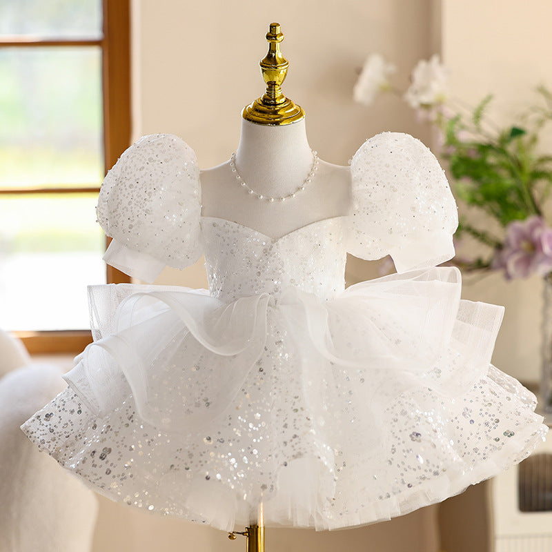 White Flower Girl Umbrella Princess Dress High-end