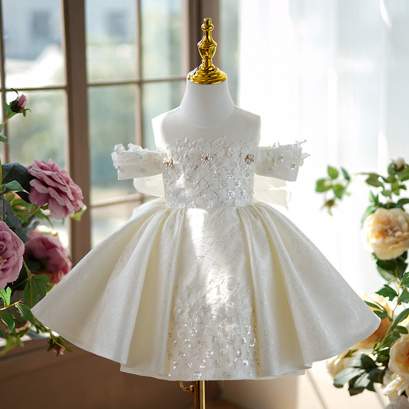 Off-shoulder Pettiskirt Host Year-old Piano Performance Costume