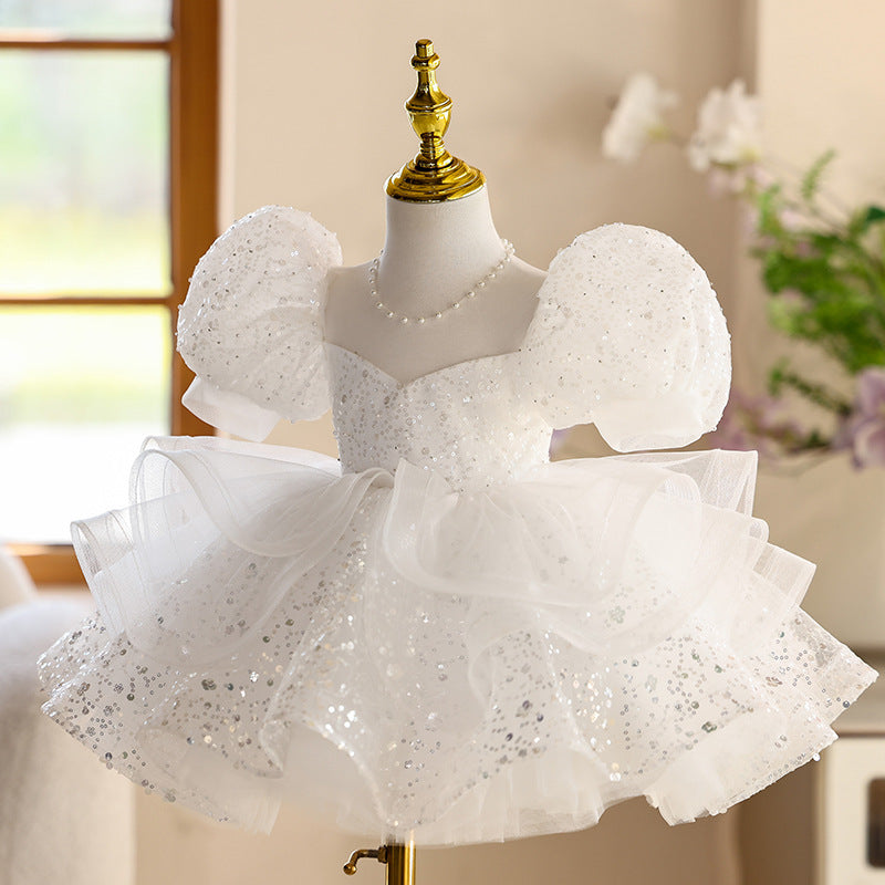 White Flower Girl Umbrella Princess Dress High-end