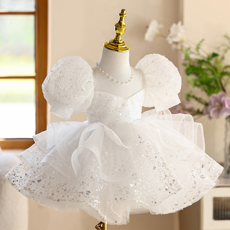 White Flower Girl Umbrella Princess Dress High-end