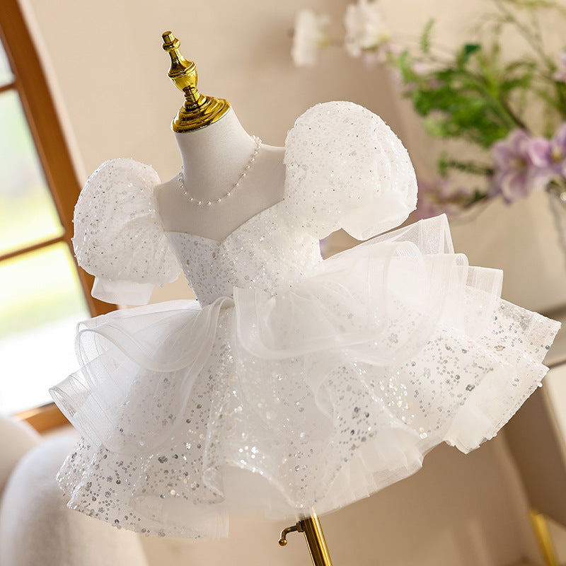 White Flower Girl Umbrella Princess Dress High-end