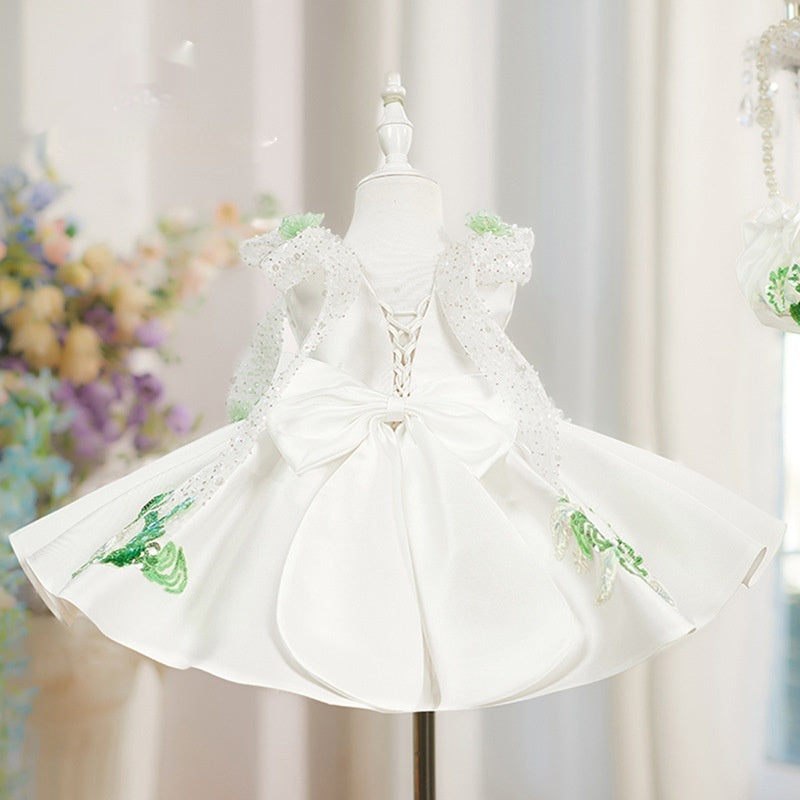 White Princess Puffy Skirt With Beaded Flowers