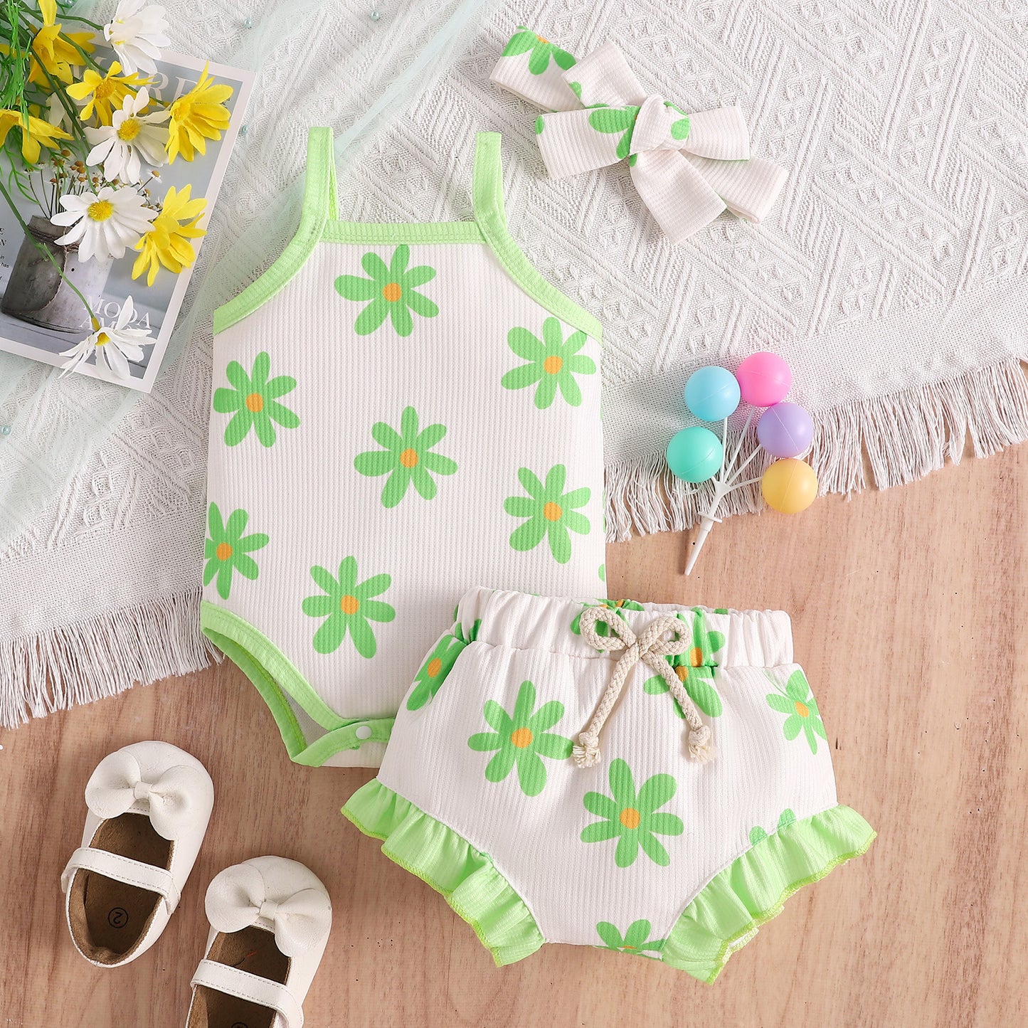 Girls' Flower Print Vest Shorts Set