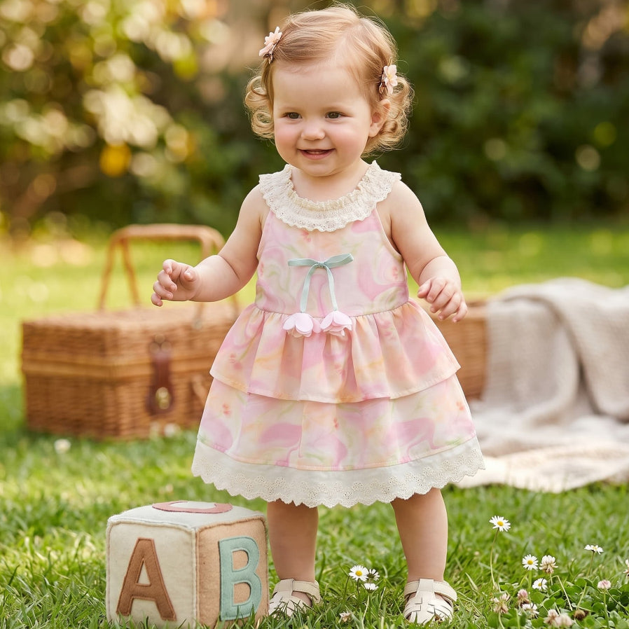 Summer sleeveless ruffled lace dress for baby girls, toddler fashion, sweet style, walking practice clothing, ages 0–4 years