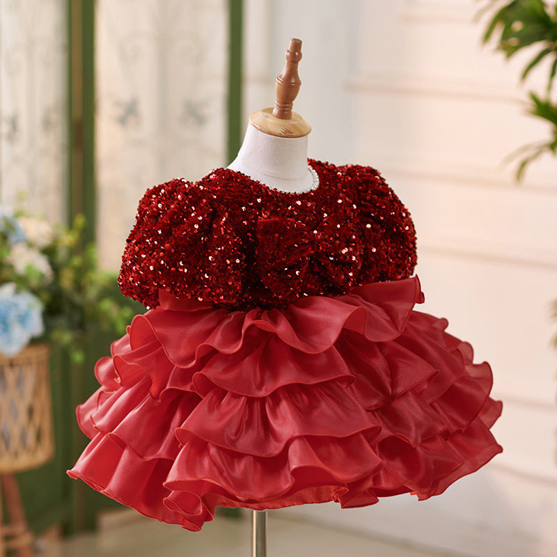 New Wine Red Baby Birthday Cake Princess Dress