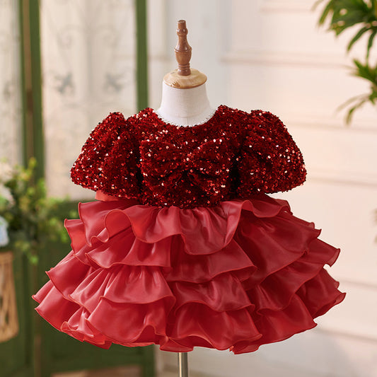 New Wine Red Baby Birthday Cake Princess Dress