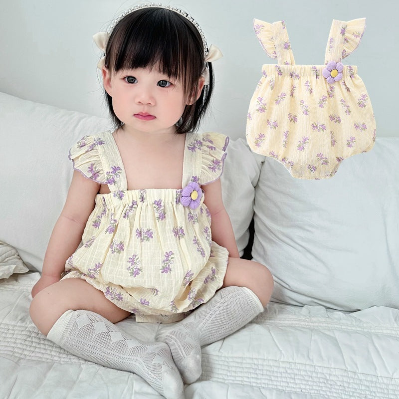 Western Princess Style Baby Girl Sling Onesie Baby's Triangle Romper Thin Bodysuit Romper