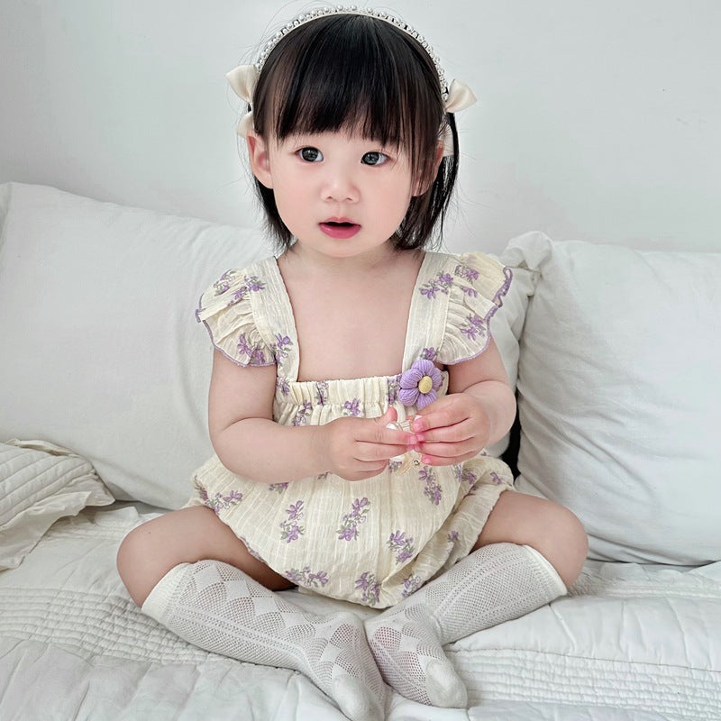 Western Princess Style Baby Girl Sling Onesie Baby's Triangle Romper Thin Bodysuit Romper