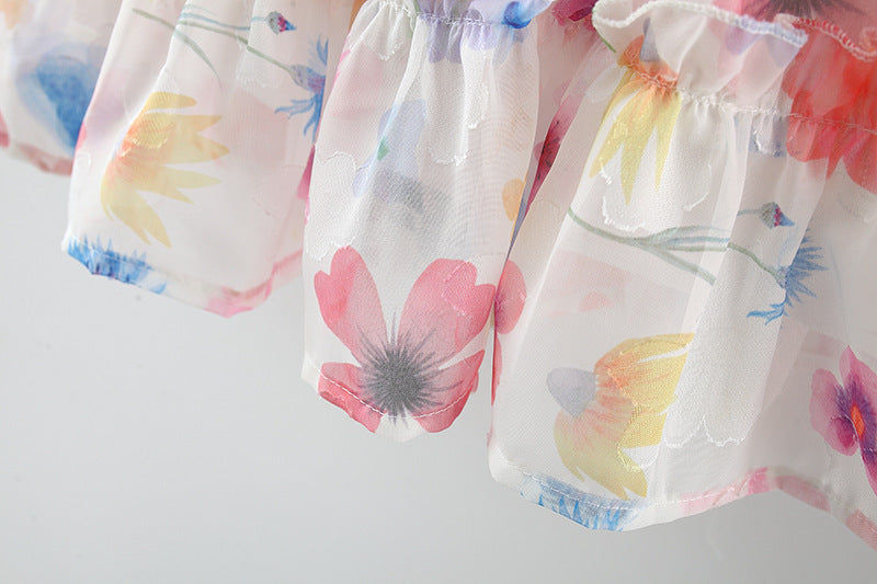 Printed Sleeveless Double-layer Cool Multi-layer Chiffon Princess Dress