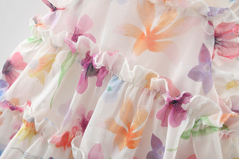 Printed Sleeveless Double-layer Cool Multi-layer Chiffon Princess Dress