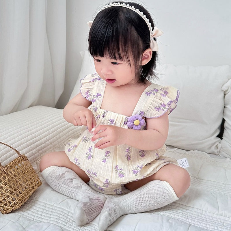 Western Princess Style Baby Girl Sling Onesie Baby's Triangle Romper Thin Bodysuit Romper