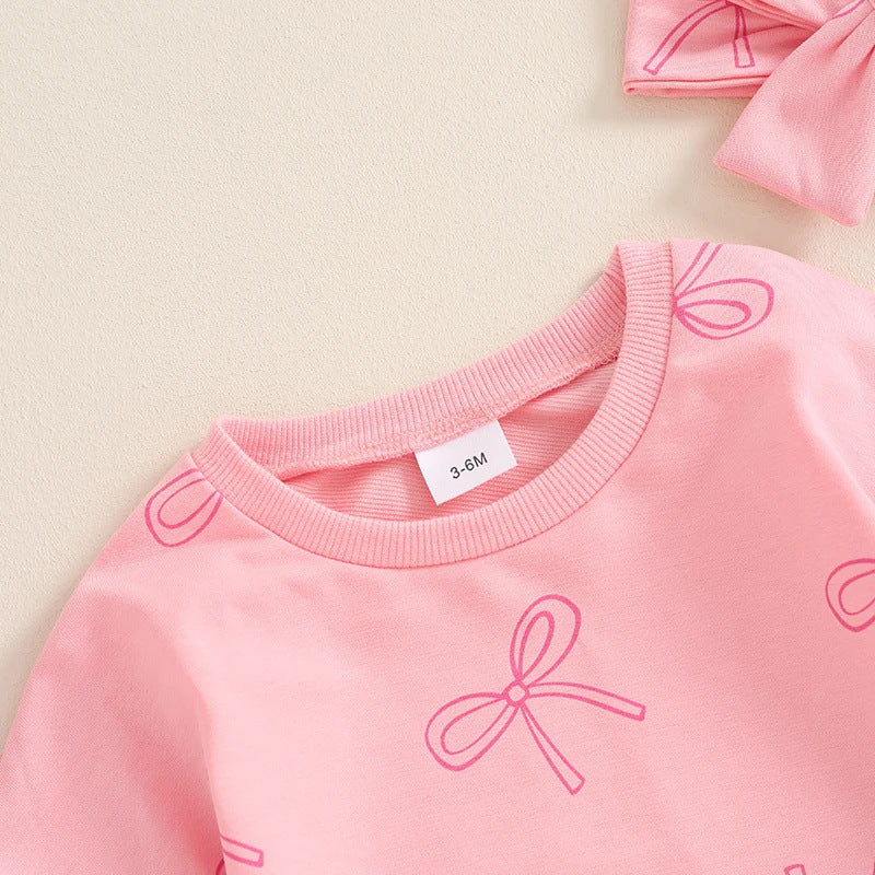 Baby Girl Minimalist Bowknot Printed Long Sleeve Triangle One-piece Romper