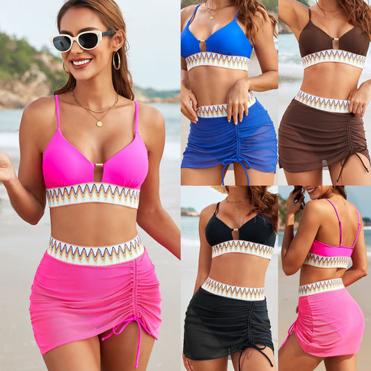 Two-piece Mesh Skirt-style Swimsuit With Webbing