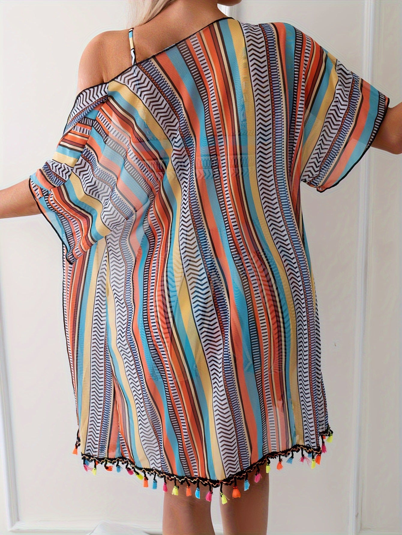 Womens Three-piece Striped Bikini Swimsuit Set