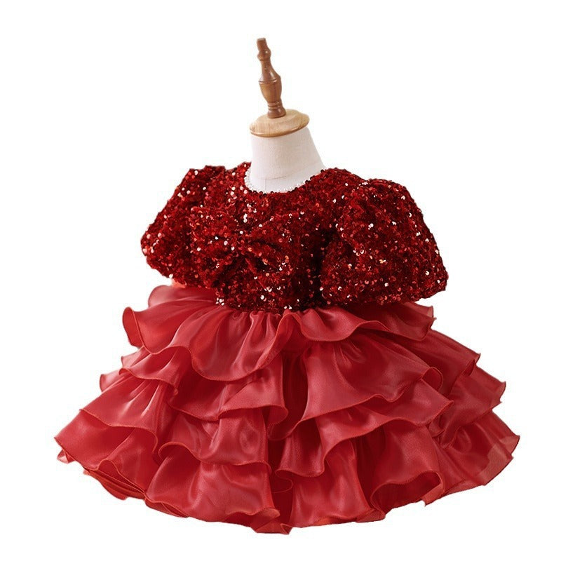 New Wine Red Baby Birthday Cake Princess Dress