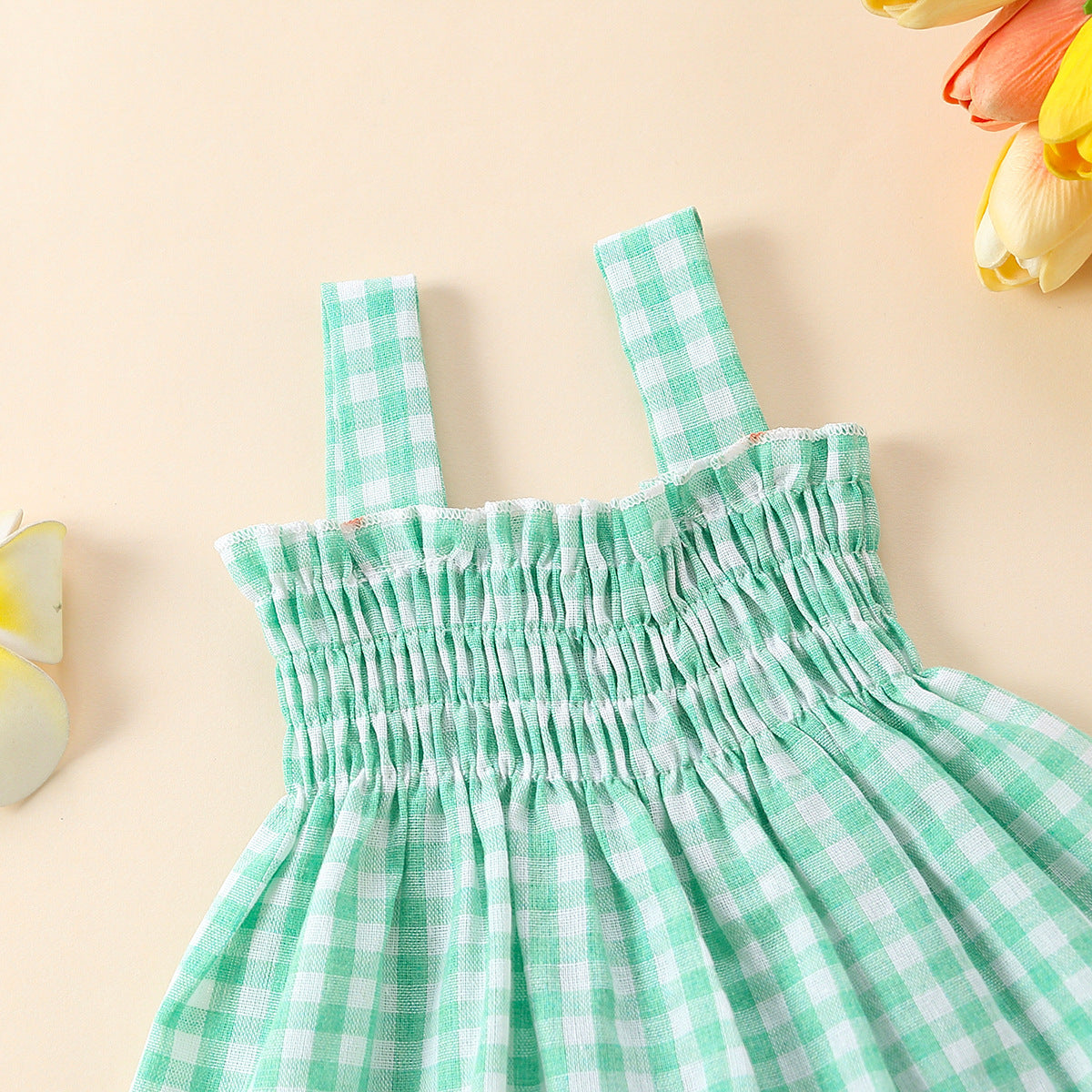 Baby Girl Cute Plaid Sling Half-length Lace Skirt Shorts Two-piece Suit