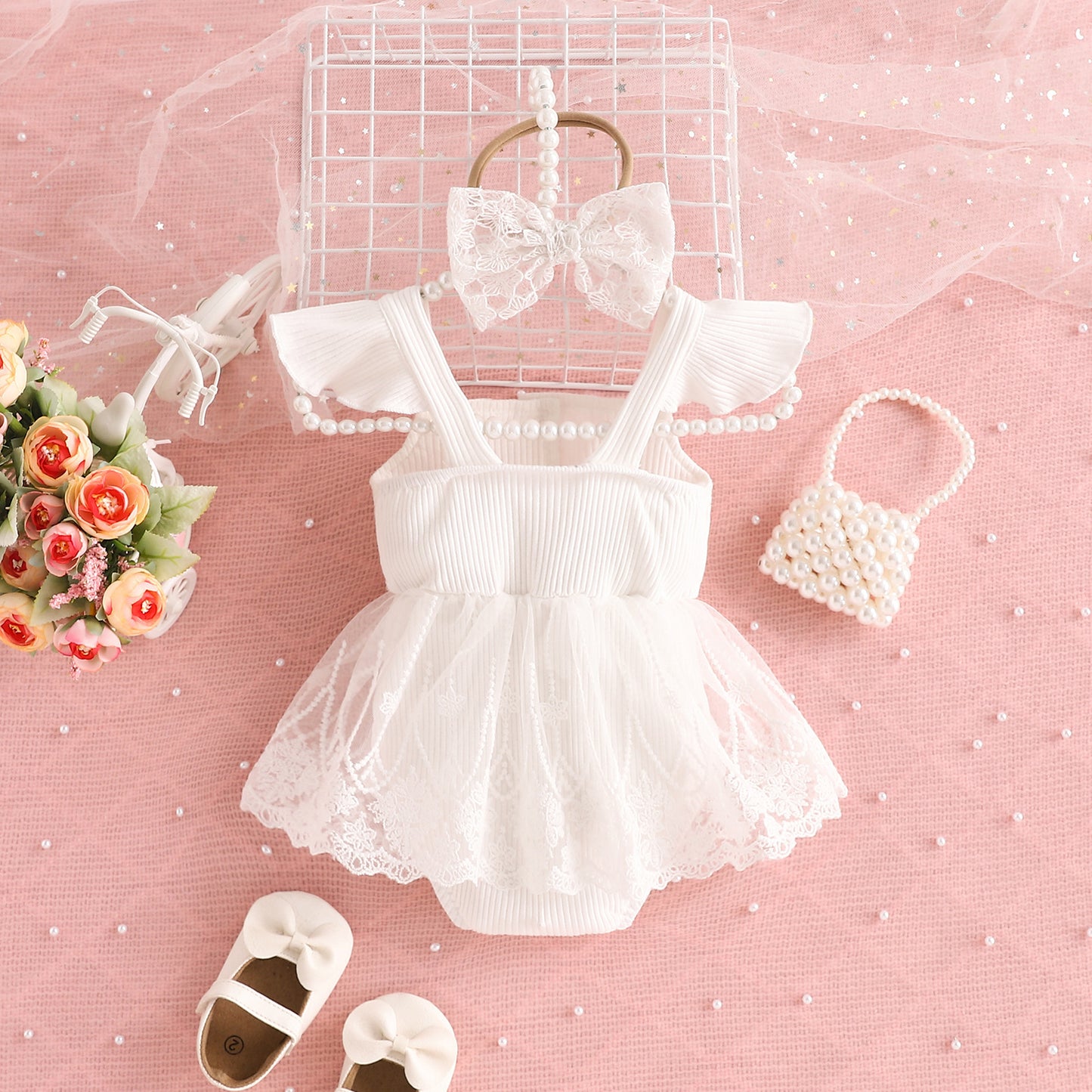 Clothes Sweet Lace Flying Sleeve Triangle Jumpsuit