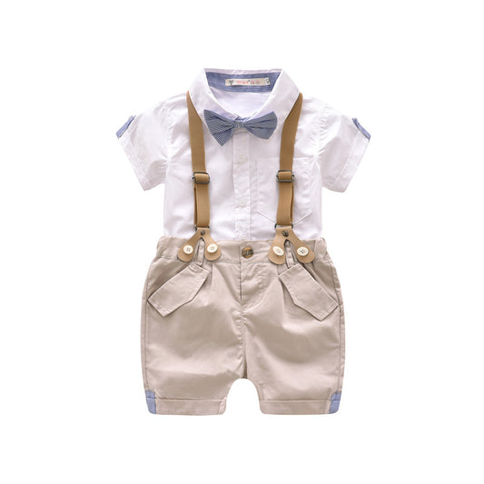 Boys Bow Tie Gentleman Sling Shorts Romper Two-Piece Set