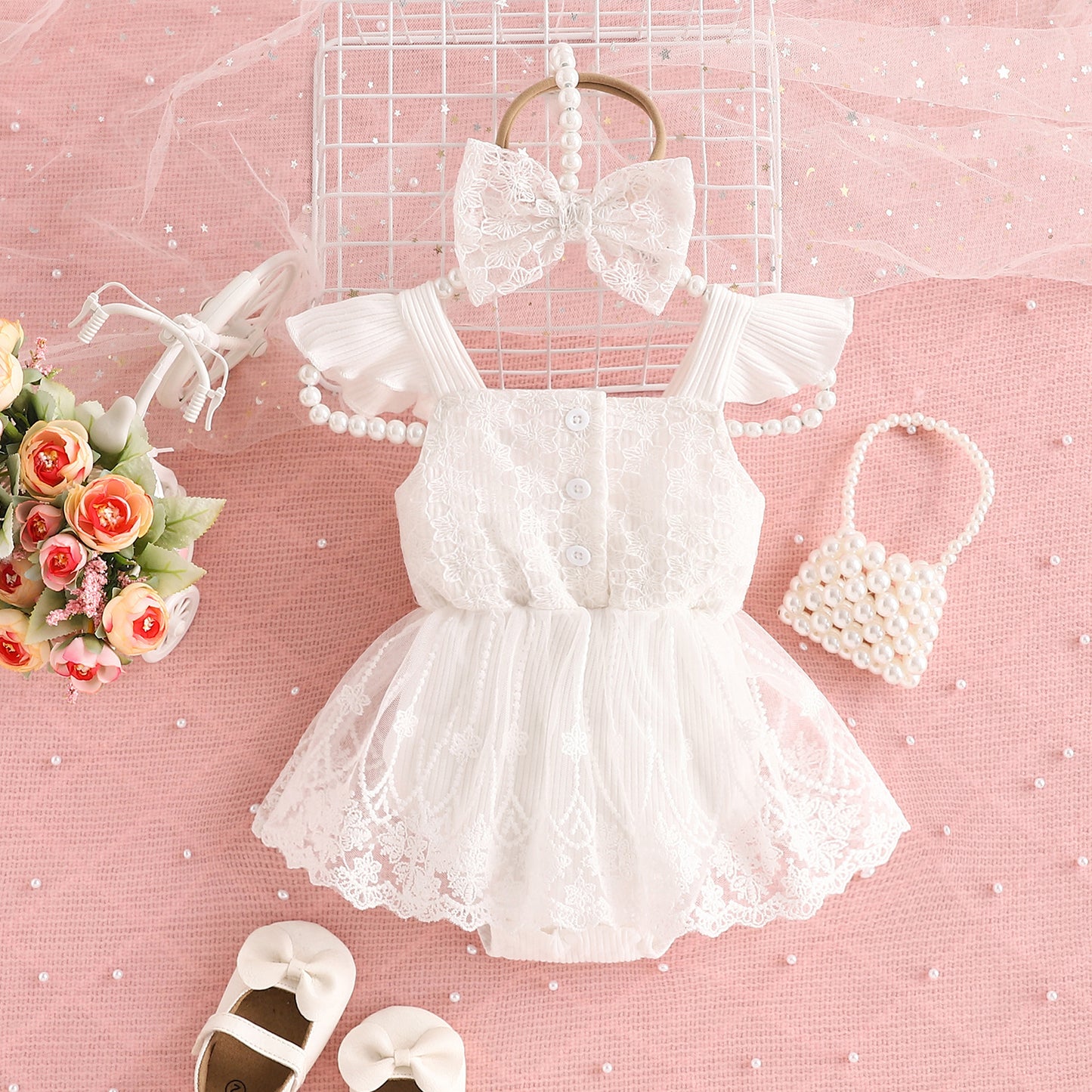 Clothes Sweet Lace Flying Sleeve Triangle Jumpsuit