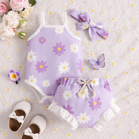 Girls' Flower Print Vest Shorts Set