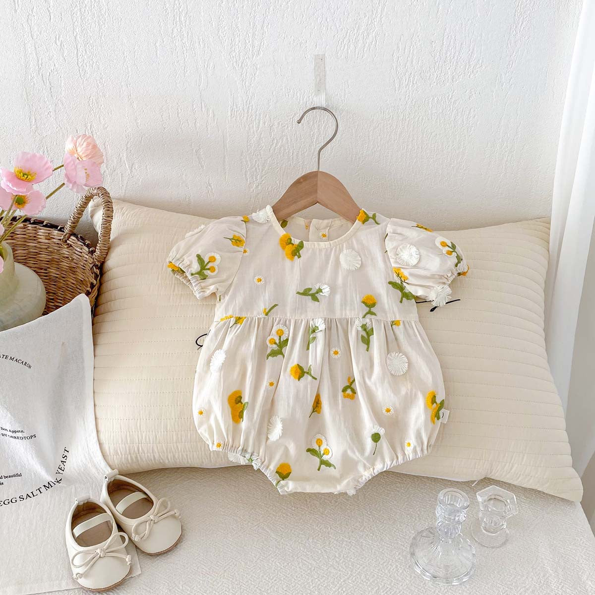 Embroidered Sunflower Thin Bottom-covering Rompers