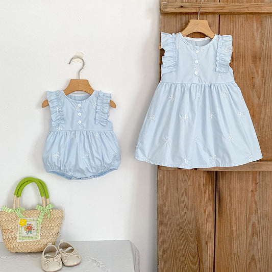 Children's Dress Bowknot Embroidered Girl Baby Romper
