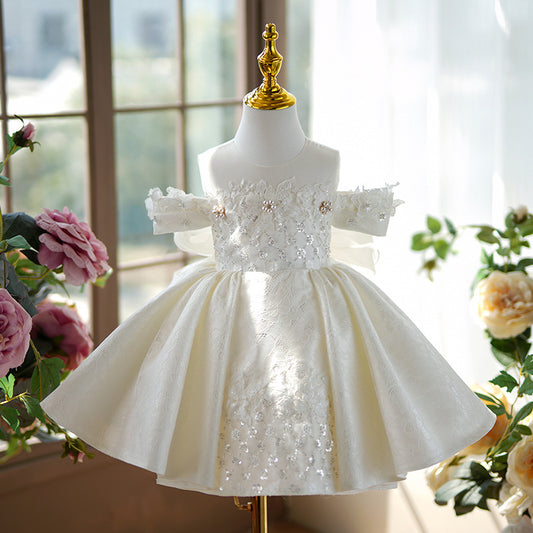 Off-shoulder Pettiskirt Host Year-old Piano Performance Costume