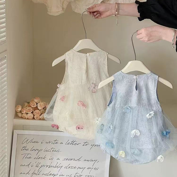 Baby Girl's Red Princess Dress for One-Month-Old, 100-Day, and One-Year-Old Celebrations, Summer Thin Style, Stylish Romper Dress for Young Girls