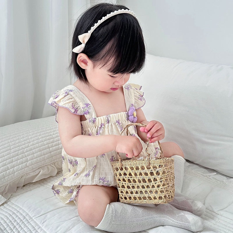 Western Princess Style Baby Girl Sling Onesie Baby's Triangle Romper Thin Bodysuit Romper