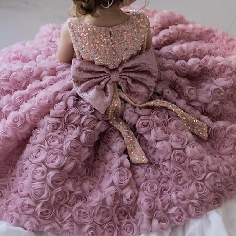 Western-style Rose Princess Dress For Little Girls