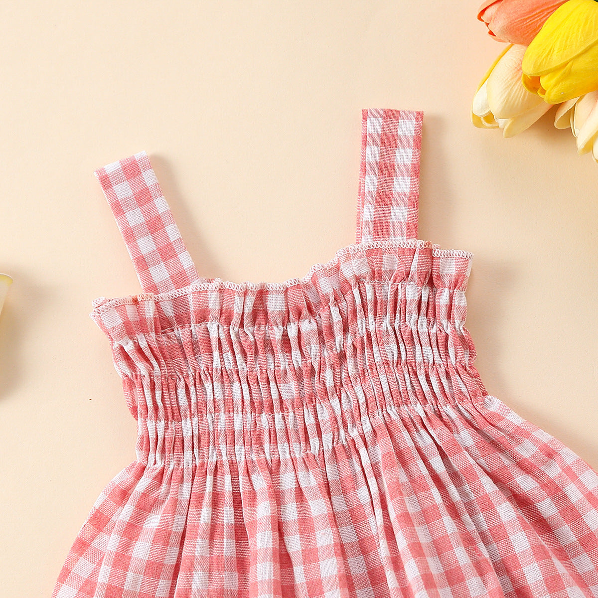 Baby Girl Cute Plaid Sling Half-length Lace Skirt Shorts Two-piece Suit