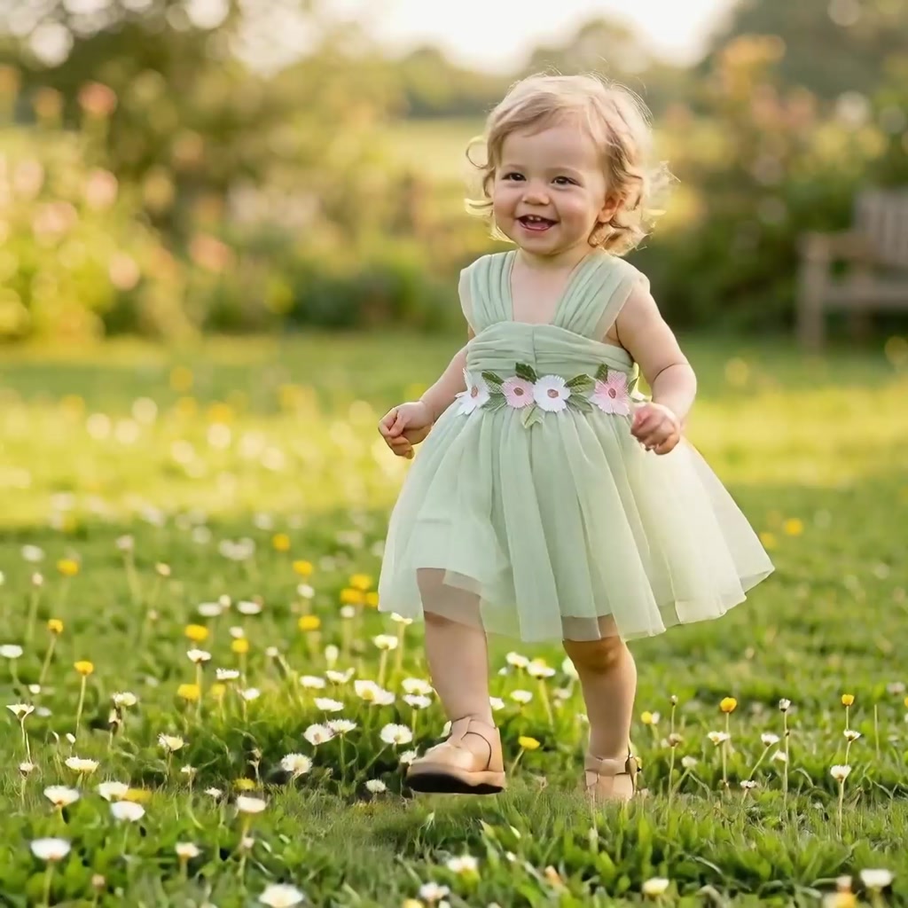 Summer Sweet Baby Girl Party Evening Dresses Wedding Flower Petal Mesh Birthday Princess Kids Outfits 0-3T Toddler Christening Dresses