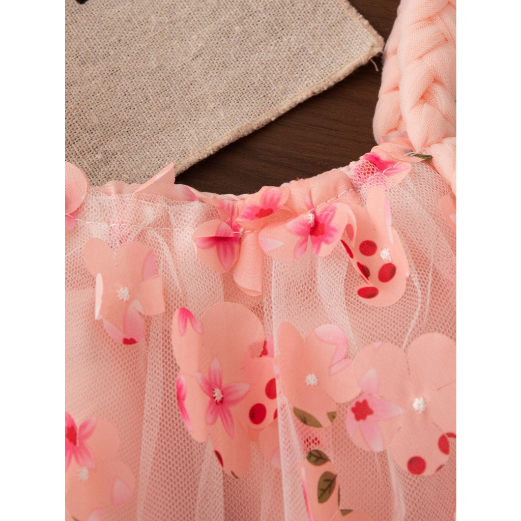 Summer New Floral Chiffon Baby Girl Princess Dress, Sweet Pink Sling Children'S Clothing For Birthday Parties (6 Months -3 Years Old)