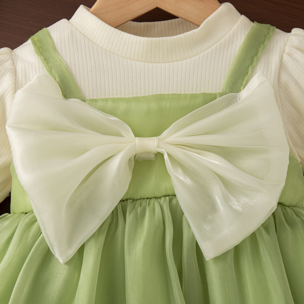 Clear The Warehouse! Sweet Spring And Autumn Bow Girls' Dress