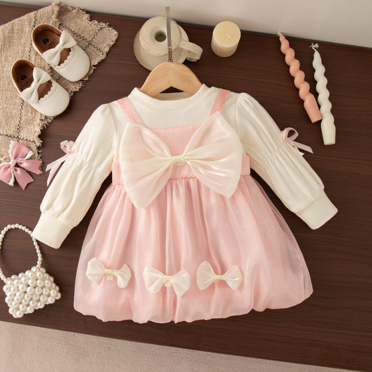 Clear The Warehouse! Sweet Spring And Autumn Bow Girls' Dress