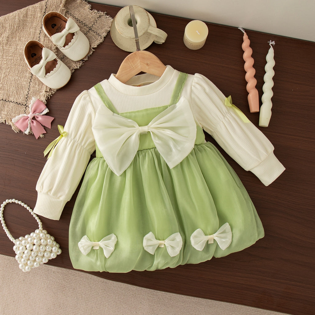 Clear The Warehouse! Sweet Spring And Autumn Bow Girls' Dress