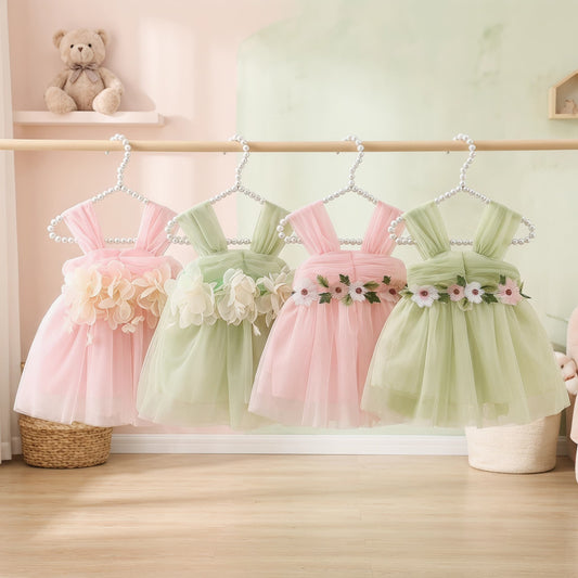 Summer Sweet Baby Girl Party Evening Dresses Wedding Flower Petal Mesh Birthday Princess Kids Outfits 0-3T Toddler Christening Dresses