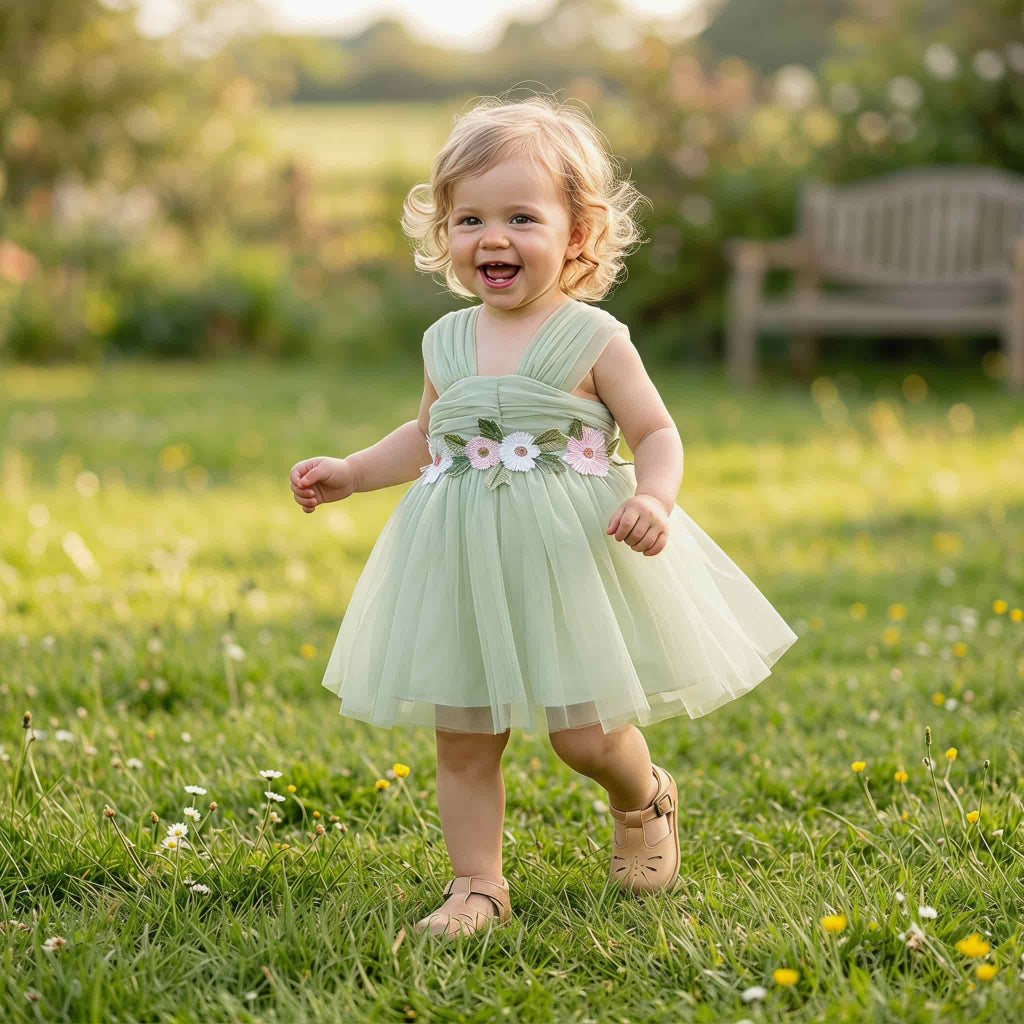 Summer Sweet Baby Girl Party Evening Dresses Wedding Flower Petal Mesh Birthday Princess Kids Outfits 0-3T Toddler Christening Dresses