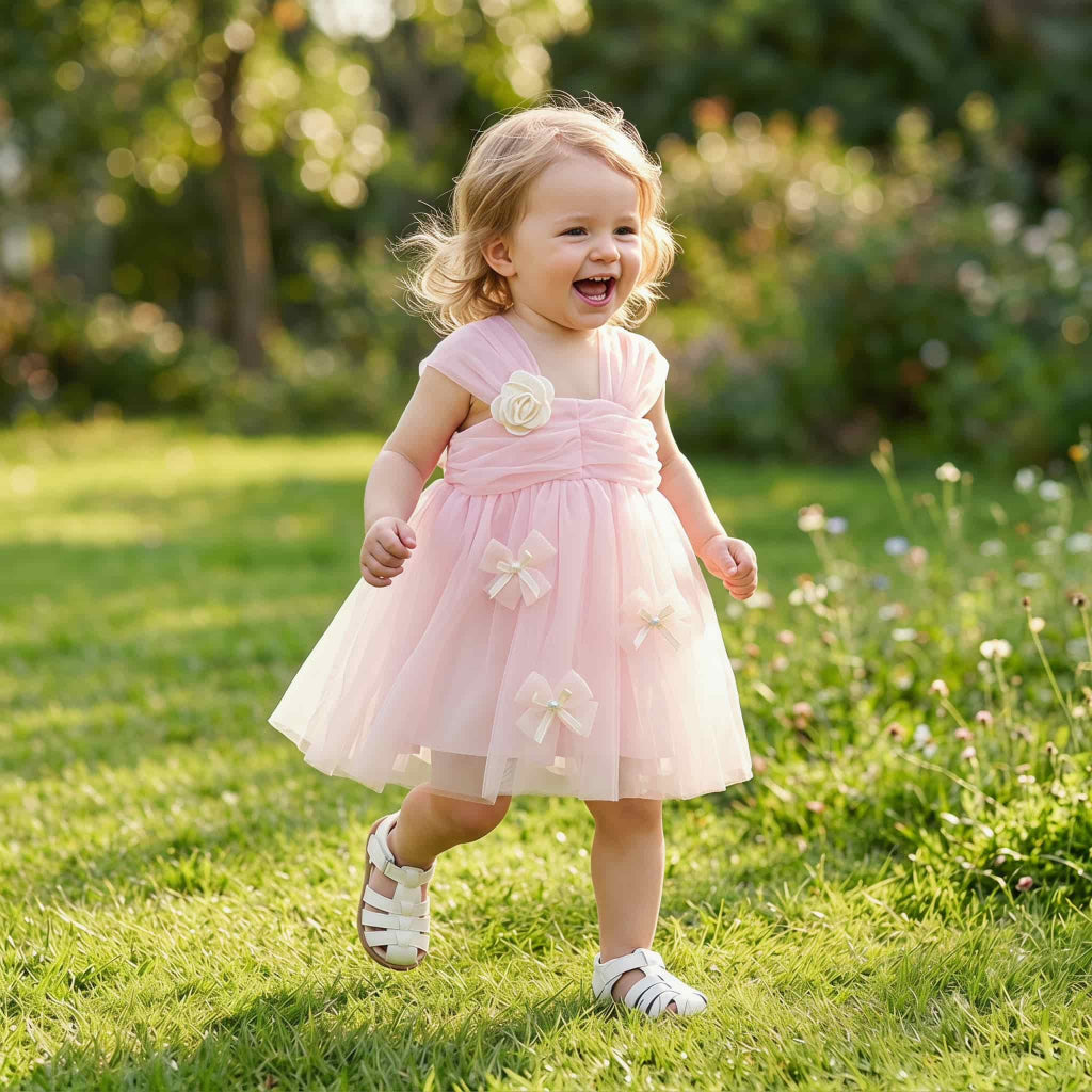 Summer Sweet Baby Girl Party Evening Dresses Wedding Flower Petal Mesh Birthday Princess Kids Outfits 0-3T Toddler Christening Dresses