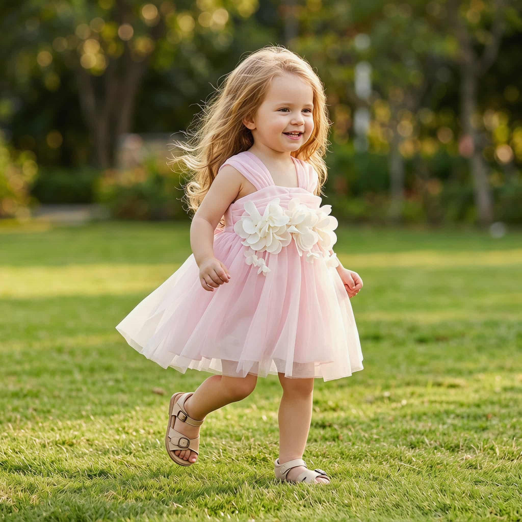 Summer Sweet Baby Girl Party Evening Dresses Wedding Flower Petal Mesh Birthday Princess Kids Outfits 0-3T Toddler Christening Dresses