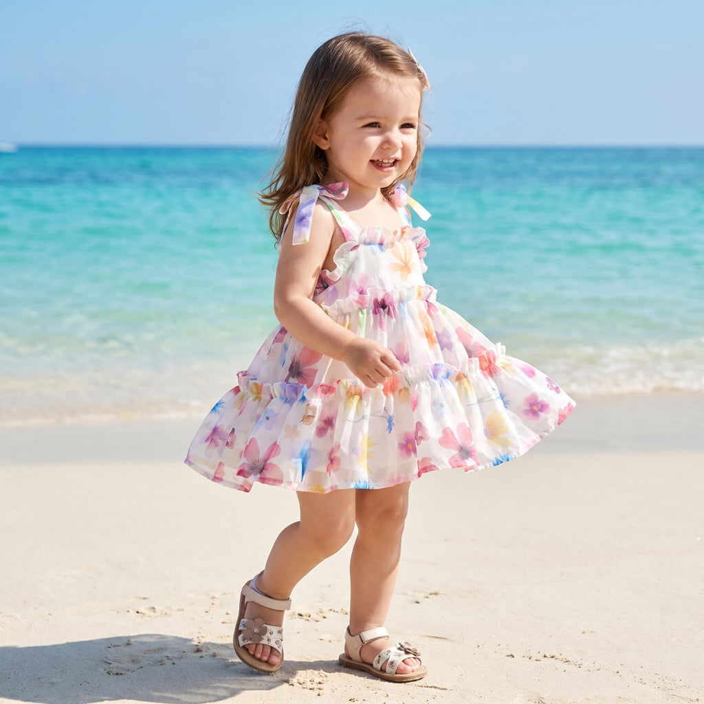 Summer Fashion Colorful Dress For Toddler Girl, Sweet Floral Print, Loose Baby Girl Casual Outfits 0-3T
