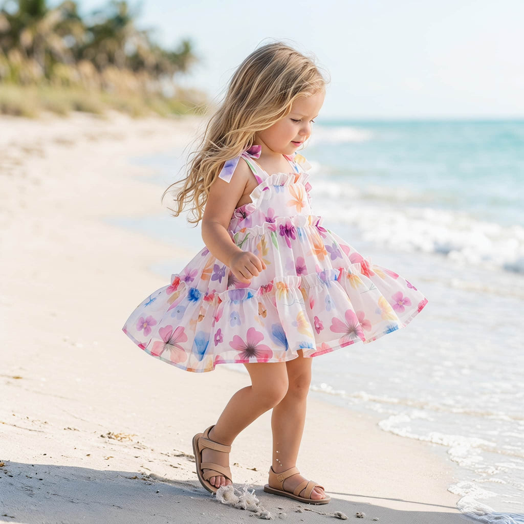 Summer Fashion Colorful Dress For Toddler Girl, Sweet Floral Print, Loose Baby Girl Casual Outfits 0-3T