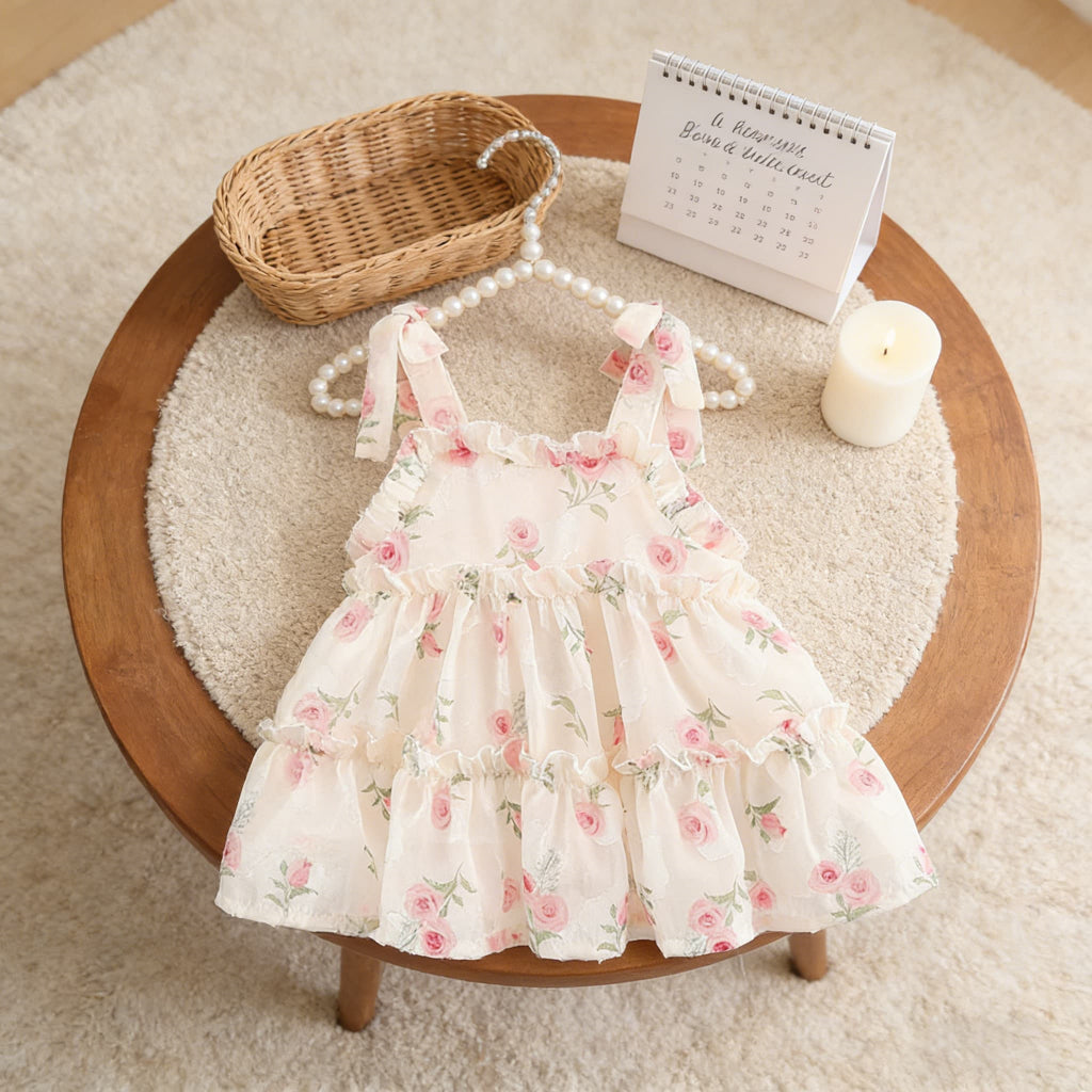 Summer Fashion Colorful Dress For Toddler Girl, Sweet Floral Print, Loose Baby Girl Casual Outfits 0-3T