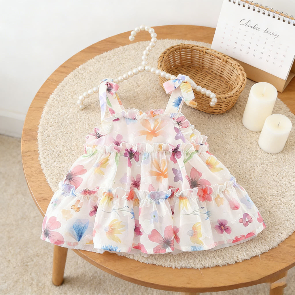 Summer Fashion Colorful Dress For Toddler Girl, Sweet Floral Print, Loose Baby Girl Casual Outfits 0-3T