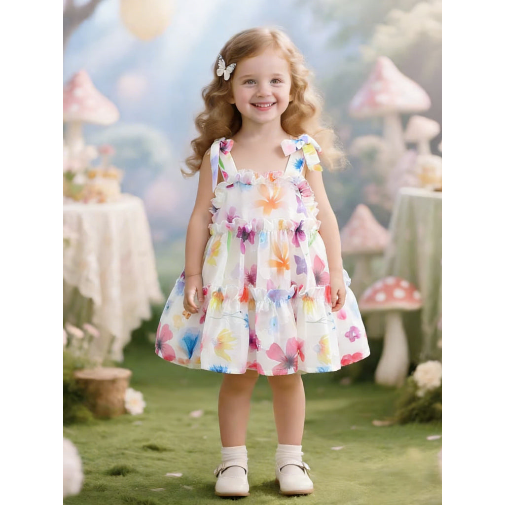 Summer Fashion Colorful Dress For Toddler Girl, Sweet Floral Print, Loose Baby Girl Casual Outfits 0-3T