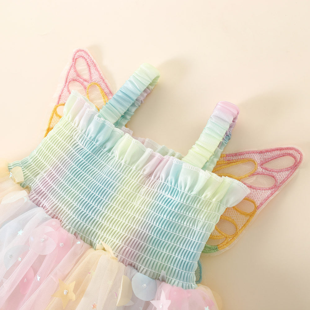 Rainbow Color Butterfly Dress For Baby Girl Fairy Princess Dress Birthday Party Dress